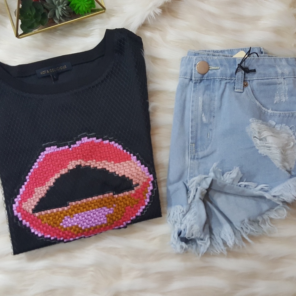 Embroidered Fishnet Crop Top